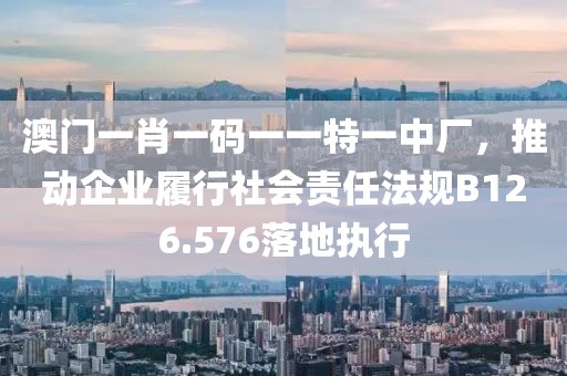 澳门一肖一码一一特一中厂，推动企业履行社会责任法规B126.576落地执行